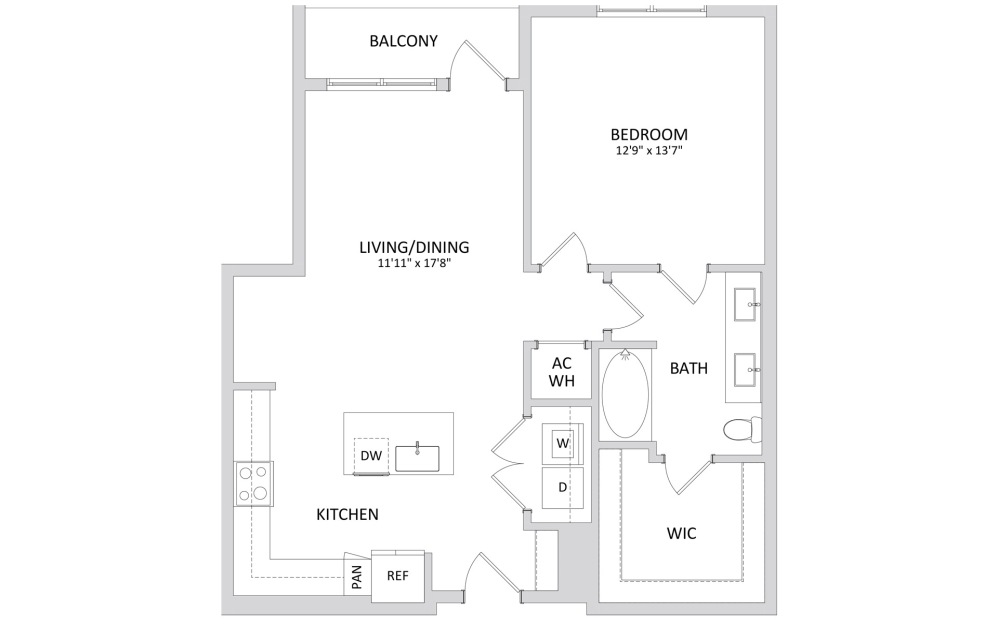 A4 - 1 bedroom floor plan layout with 1 bathroom and 873 square feet
